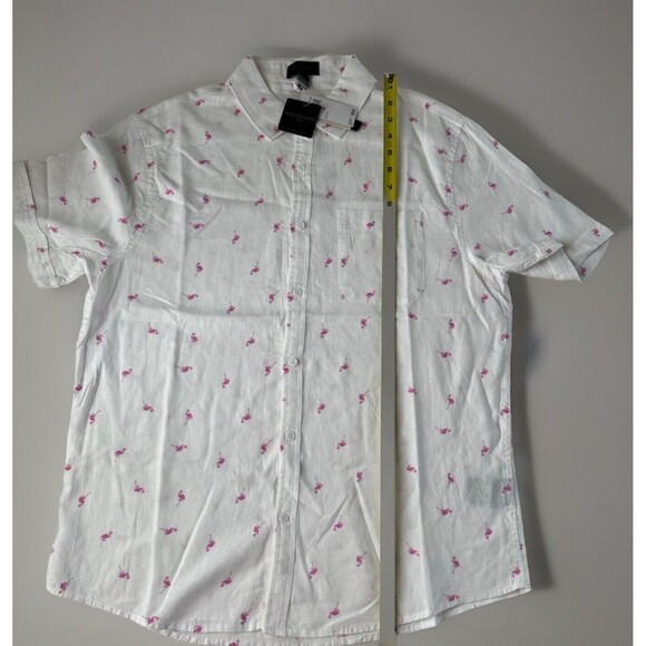 Magaschoni Man Short Sleeve Shirt Flamingos All Over Print Linen Blend Large NWT - Picture 6 of 13